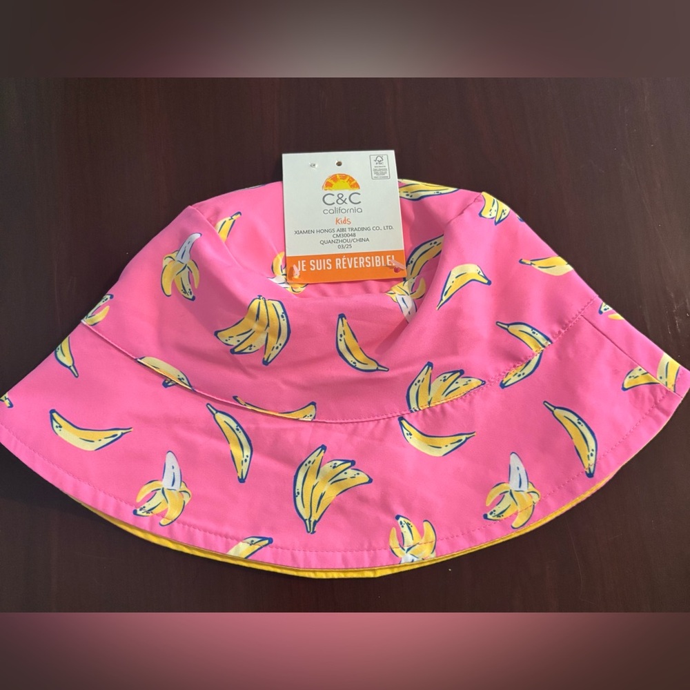 C&C California Kids Reversible Bucket Hat Yellow Hot Pink Bananas Polyester